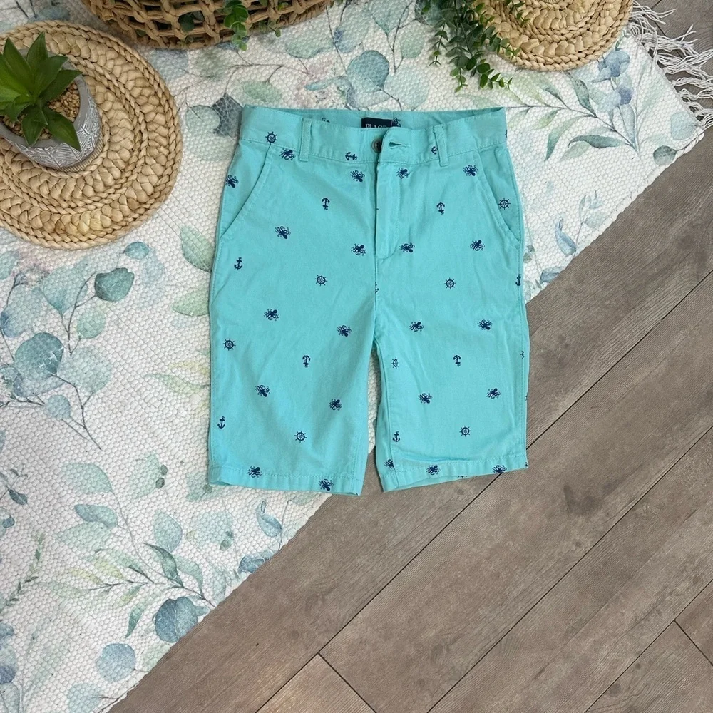 Place Aqua Nautical Print Shorts Anchor Crab Boys Size 10
